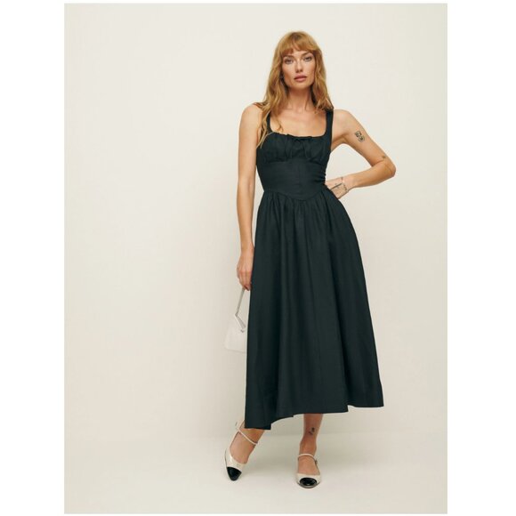 Reformation Balia Linen Dress in Black - Picture 1 of 13